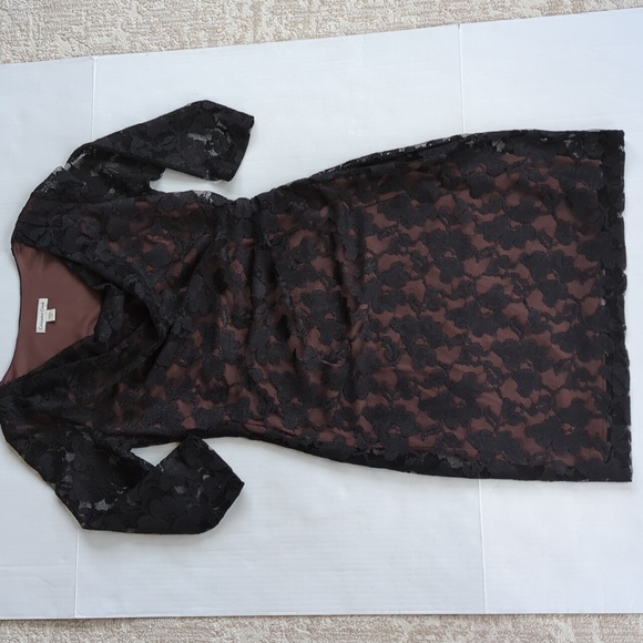 Coldwater Creek Lace Floral Cowl Neck Ruched Formal Dress 8 Black Brown - Picture 2 of 16